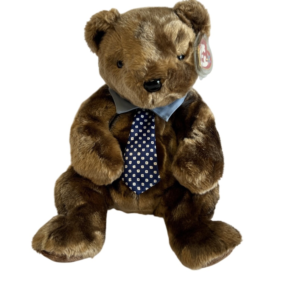 2001 Ty Beanie Buddies Collection Brown Bear‎ with Tie Plush Stuffed Animal